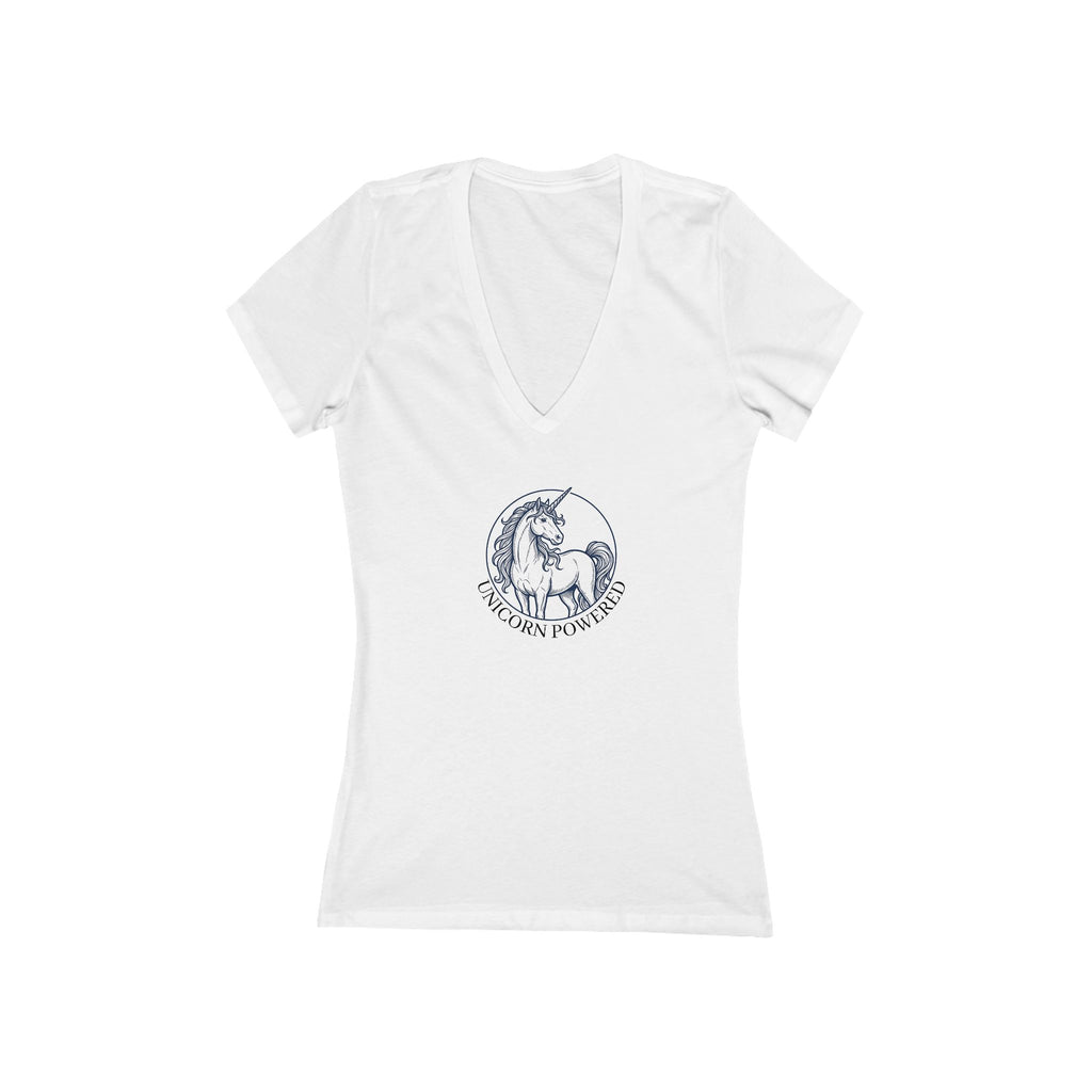 UNICORN POWERED Women's Jersey Short Sleeve Deep V-Neck Tee