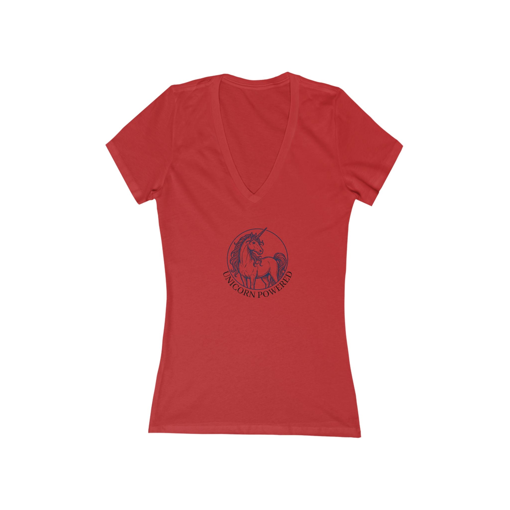 UNICORN POWERED Women's Jersey Short Sleeve Deep V-Neck Tee
