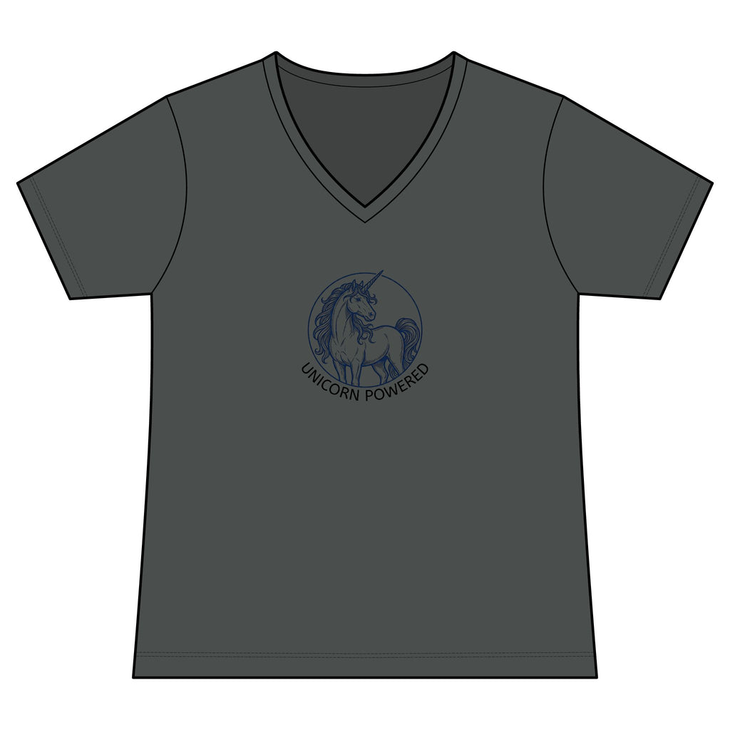 Unicorn Powered V-Neck Tee — Women's Fantasy Graphic Shirt
