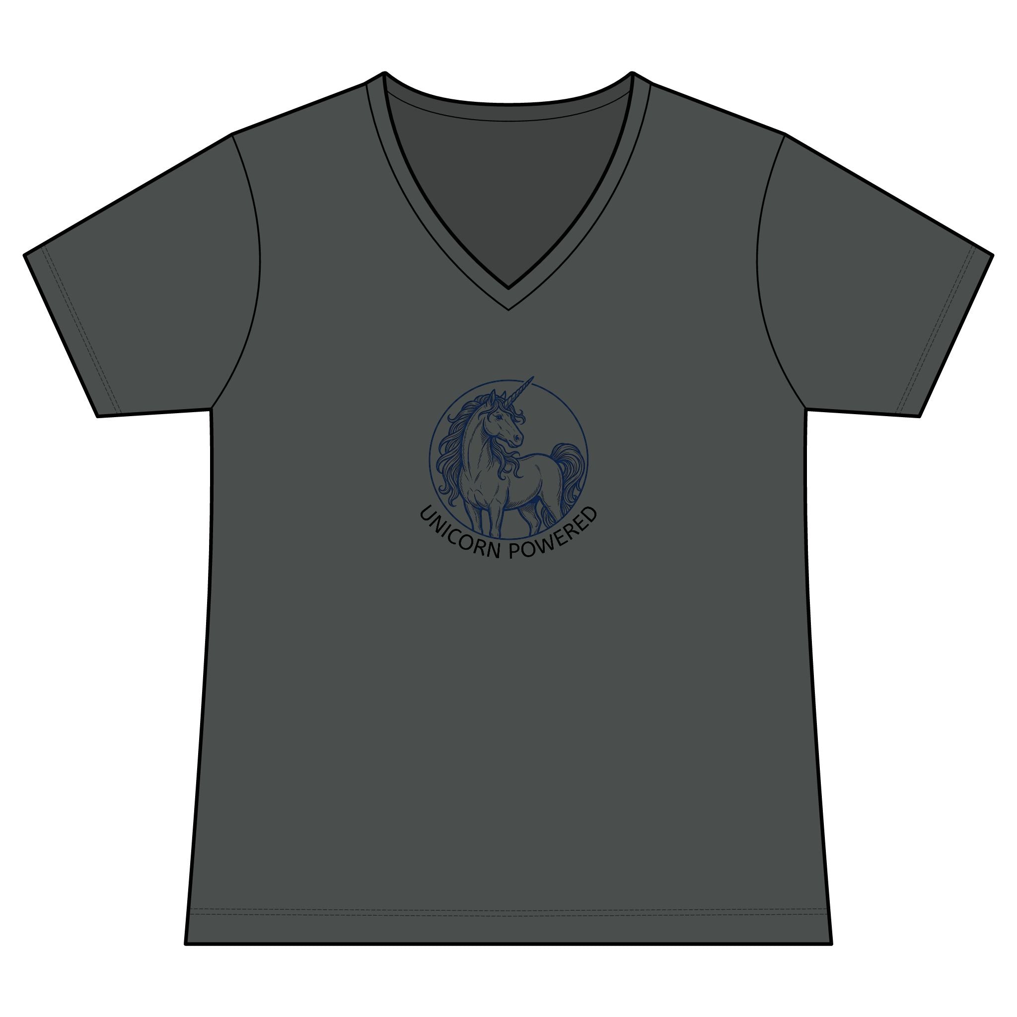Unicorn Powered V-Neck Tee — Women's Fantasy Graphic Shirt