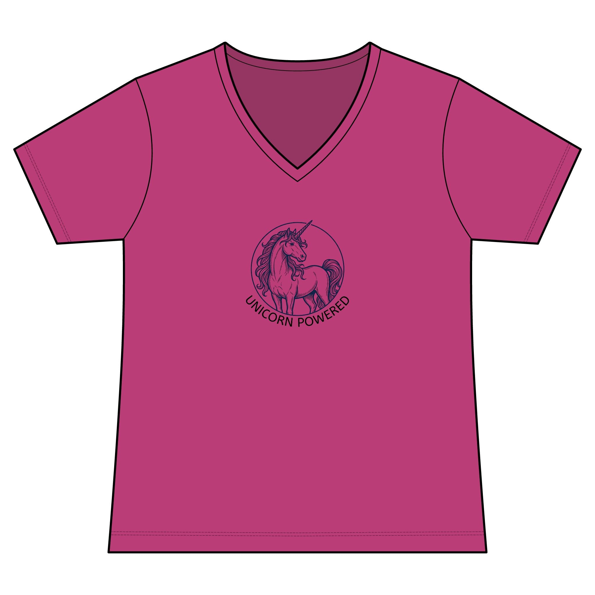 Unicorn Powered V-Neck Tee — Women's Fantasy Graphic Shirt