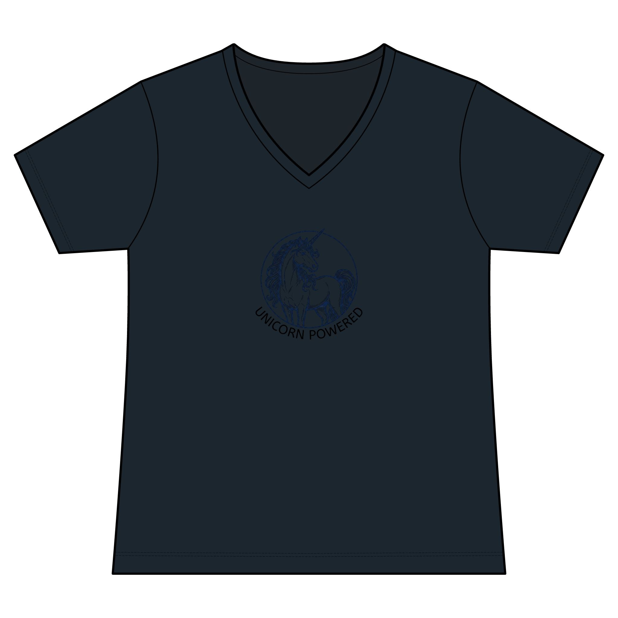 Unicorn Powered V-Neck Tee — Women's Fantasy Graphic Shirt